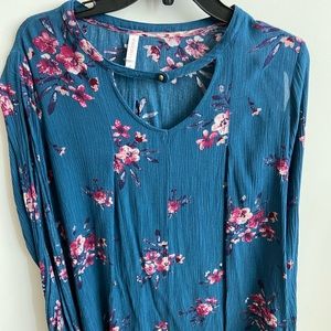 Long sleeve navy blue dress with floral design